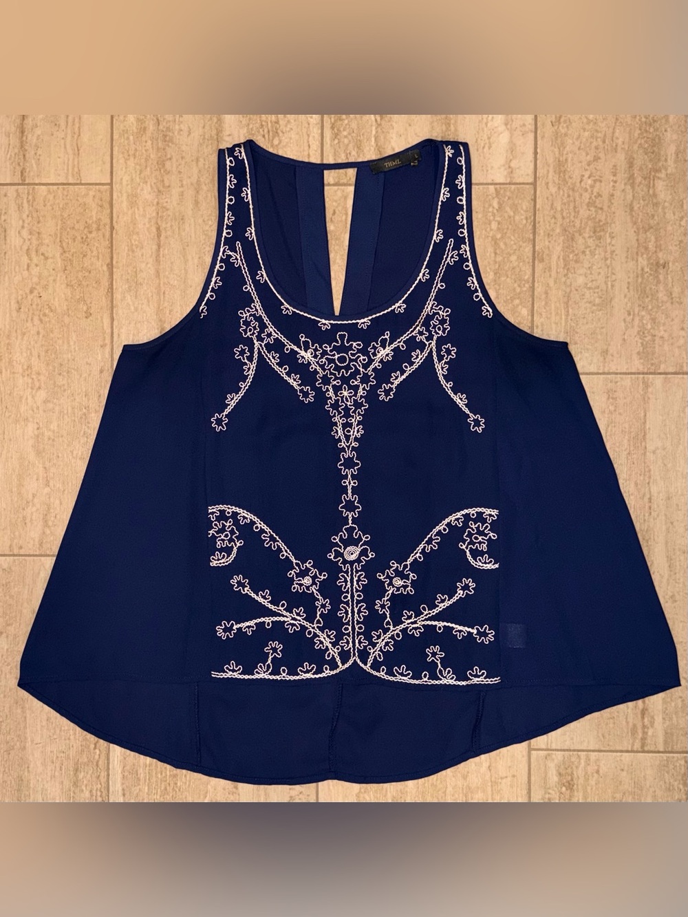 Anthropologie THML Tank Blouse Womens Blue/White Size Large Sleeveless